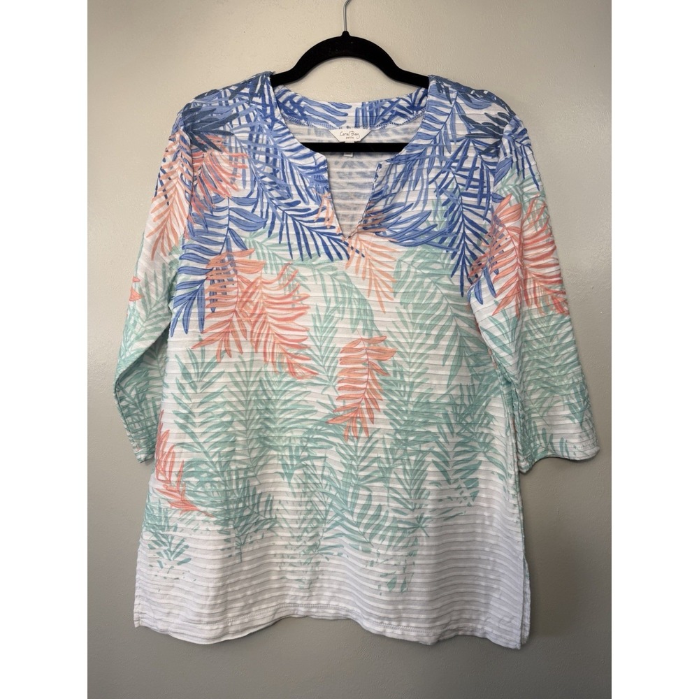 Coral Bay‎ Petite Beachy Palm Print Blouse Size Petite XL